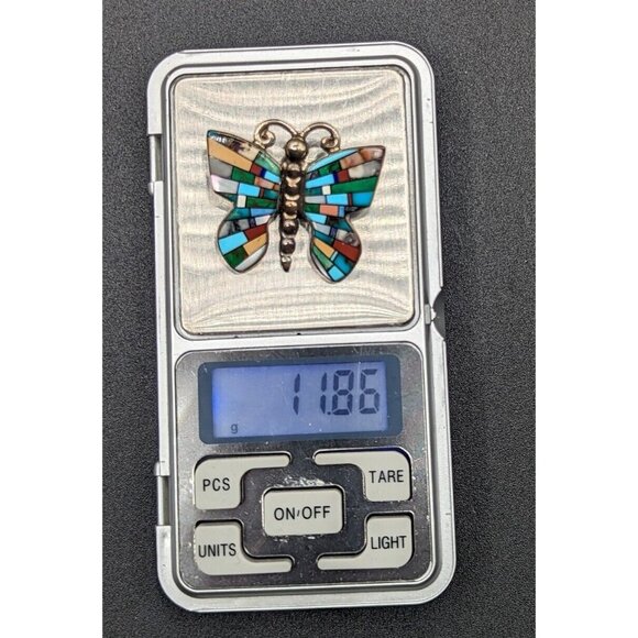 Melvin Cleveland Navajo Stone Inlay Butterfly Sterling Silver Brooch Pin Pendant - Picture 10 of 12